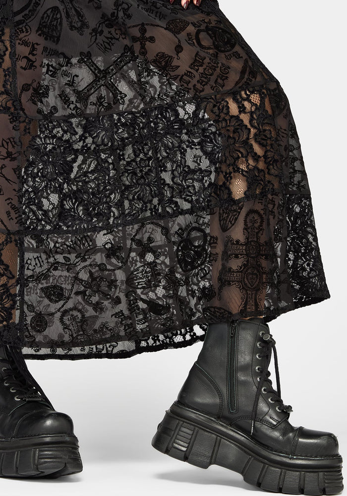 Sanct Flocked Velour Patchwork Midaxi Skirt