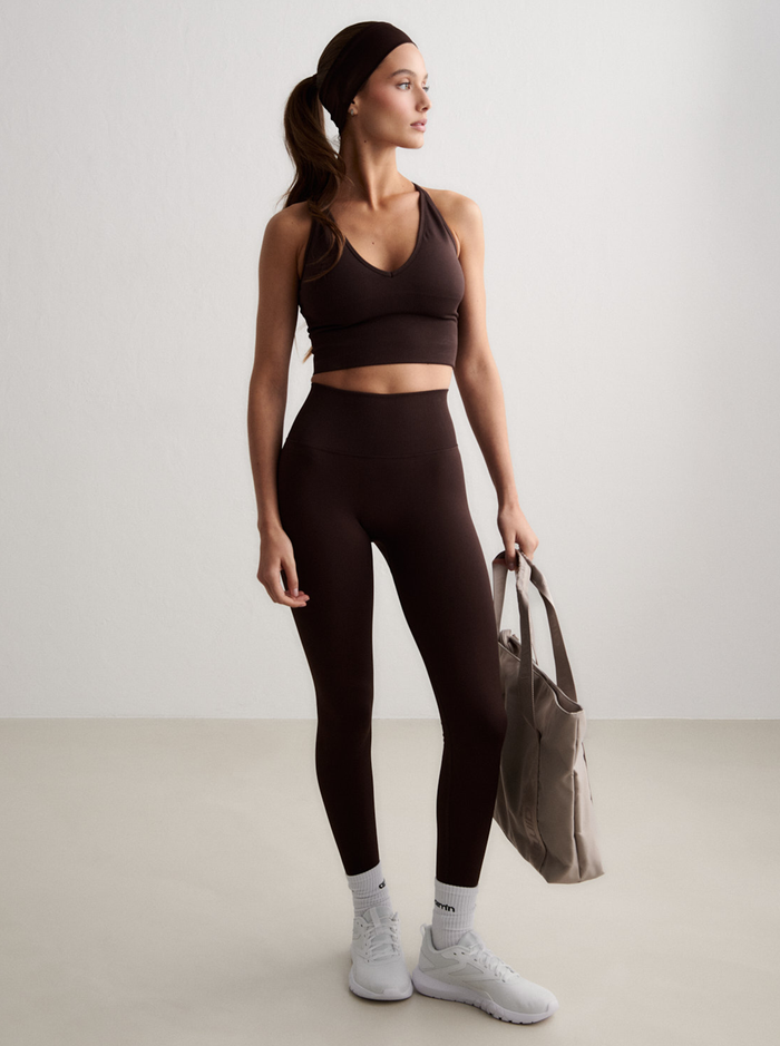 Shape Seamless Cross Back Bralette in Chocolate