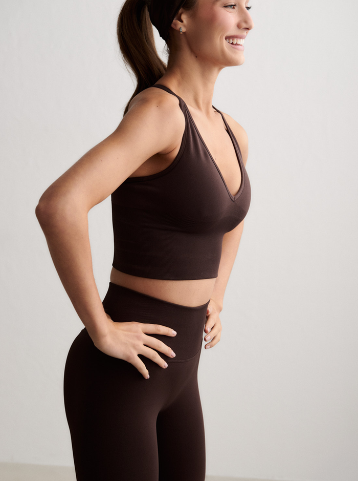 Shape Seamless Cross Back Bralette in Chocolate