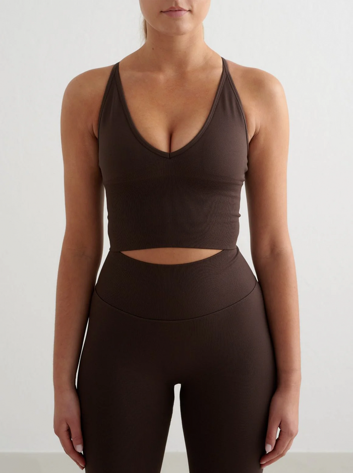 Shape Seamless Cross Back Bralette in Chocolate