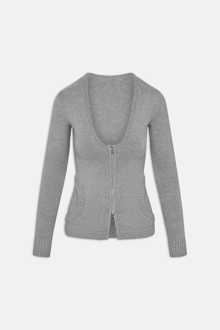 Sienna Zip Up Knit Sweater - Cloud Cover
