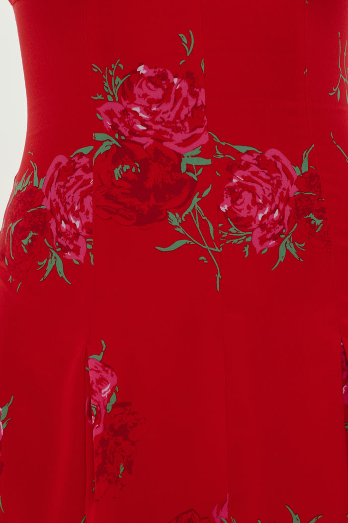 Siren Satin Mini Dress - Red Rose Brushstroke