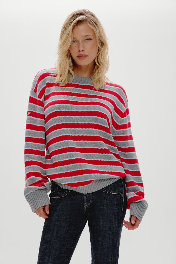 Sloane Oversized Knit Sweater - Cloud Cover Stripe
