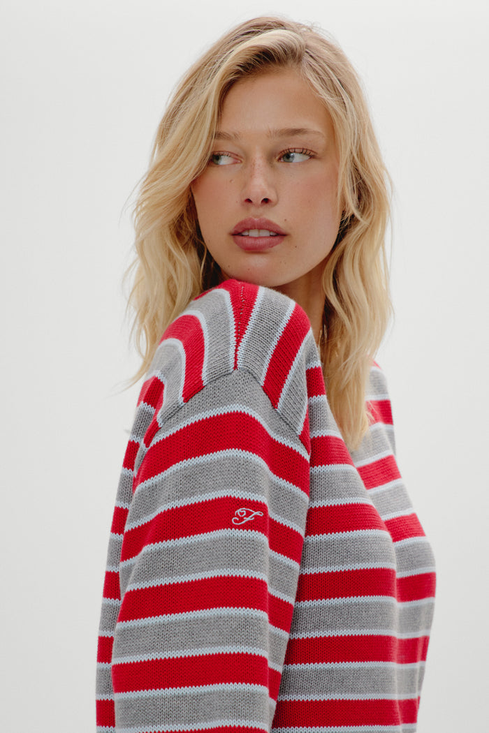 Sloane Oversized Knit Sweater - Cloud Cover Stripe