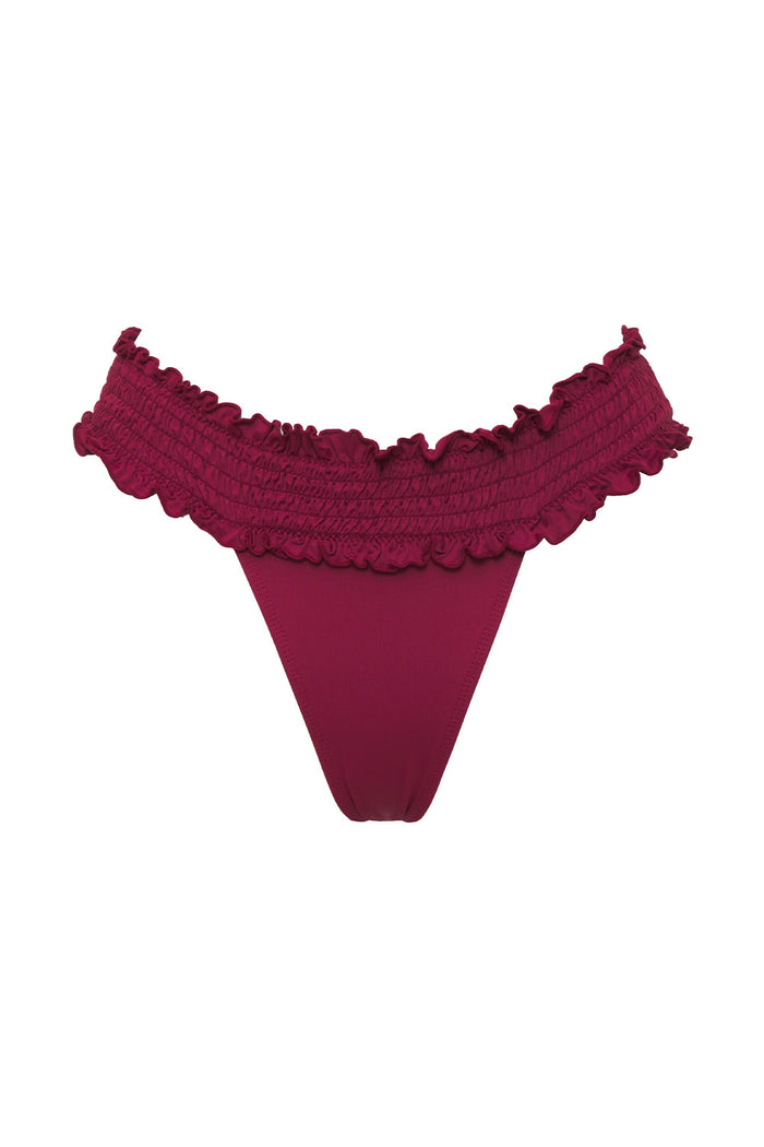 Sofia Ruffle Thong Bikini Bottom Bordeaux