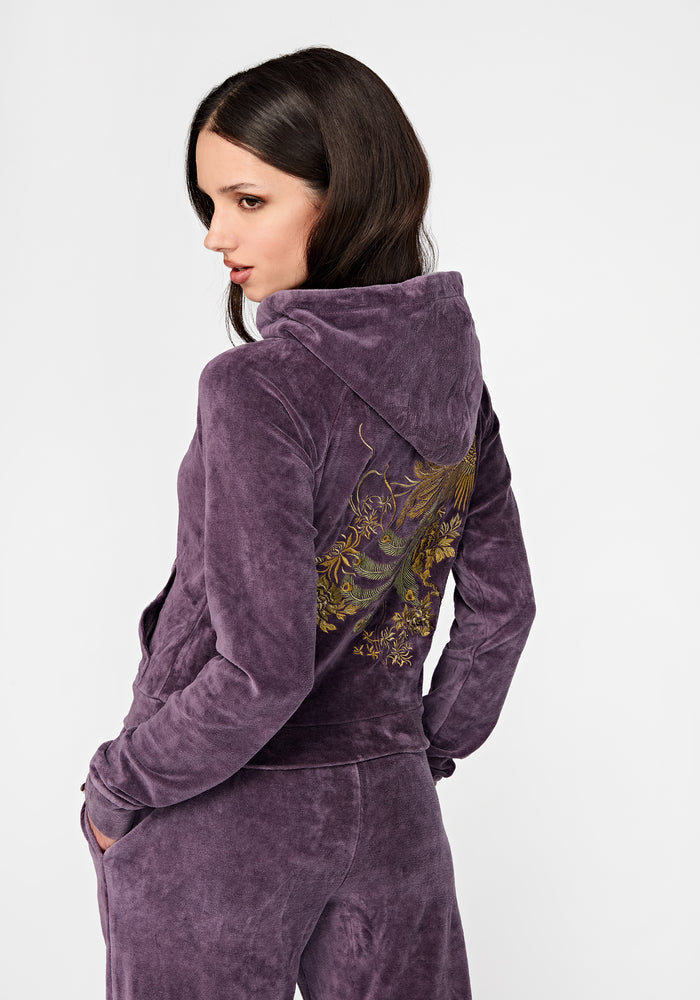 Solara Phoenix Embroidered Zip Through Crop Hoodie