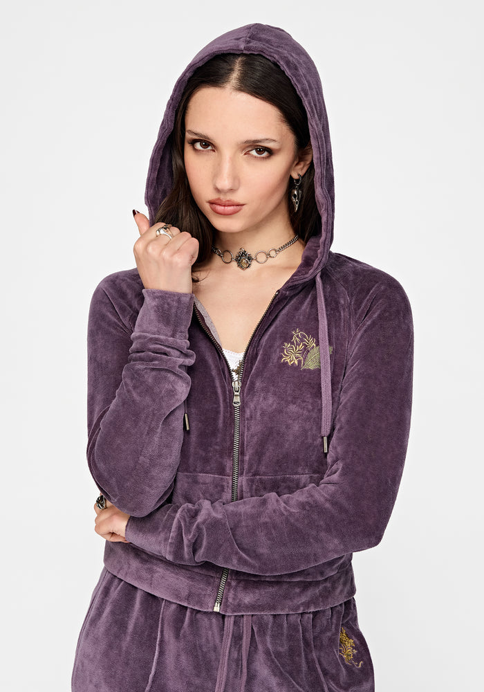 Solara Phoenix Embroidered Zip Through Crop Hoodie
