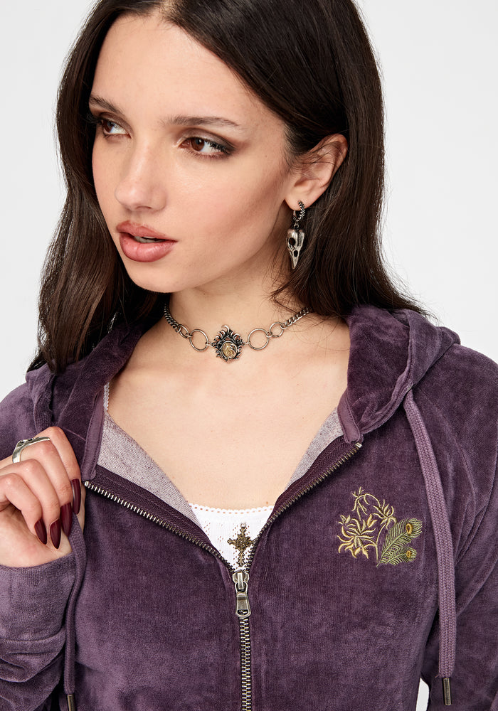 Solara Phoenix Embroidered Zip Through Crop Hoodie