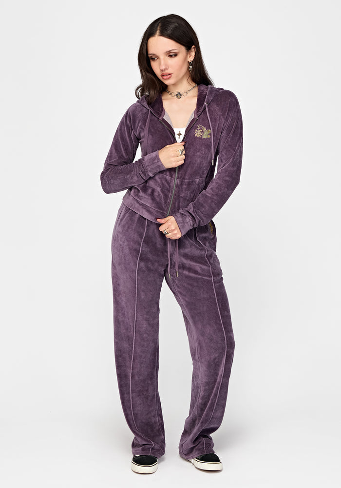 Solara Phoenix Embroidered Zip Through Crop Hoodie