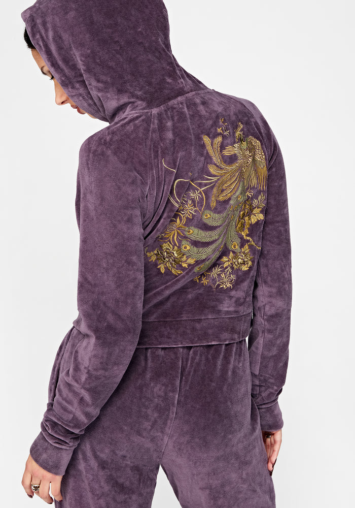 Solara Phoenix Embroidered Zip Through Crop Hoodie