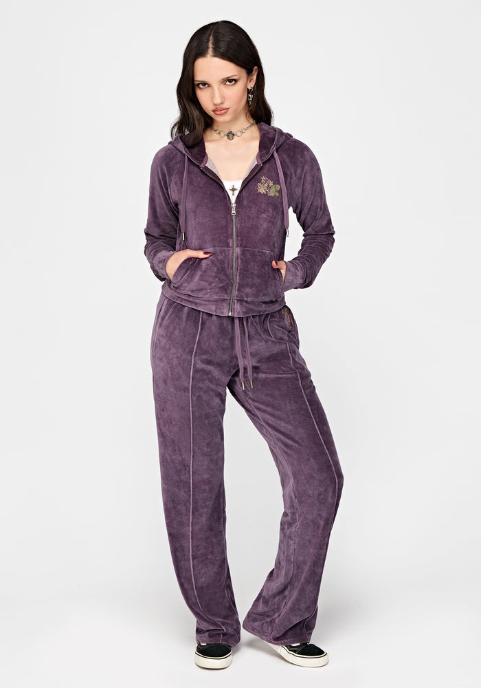 Solara Phoenix Embroidered Zip Through Crop Hoodie