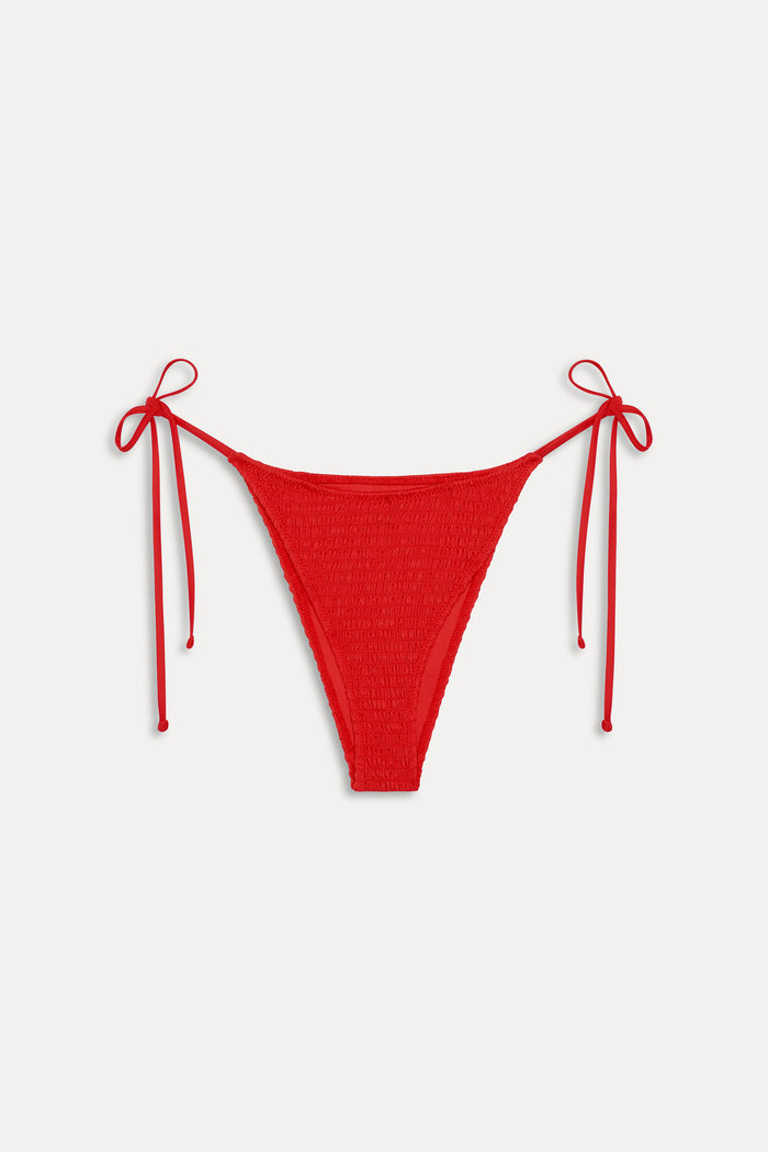Soleil Smocked Cheeky Bikini Bottom - Classic Red