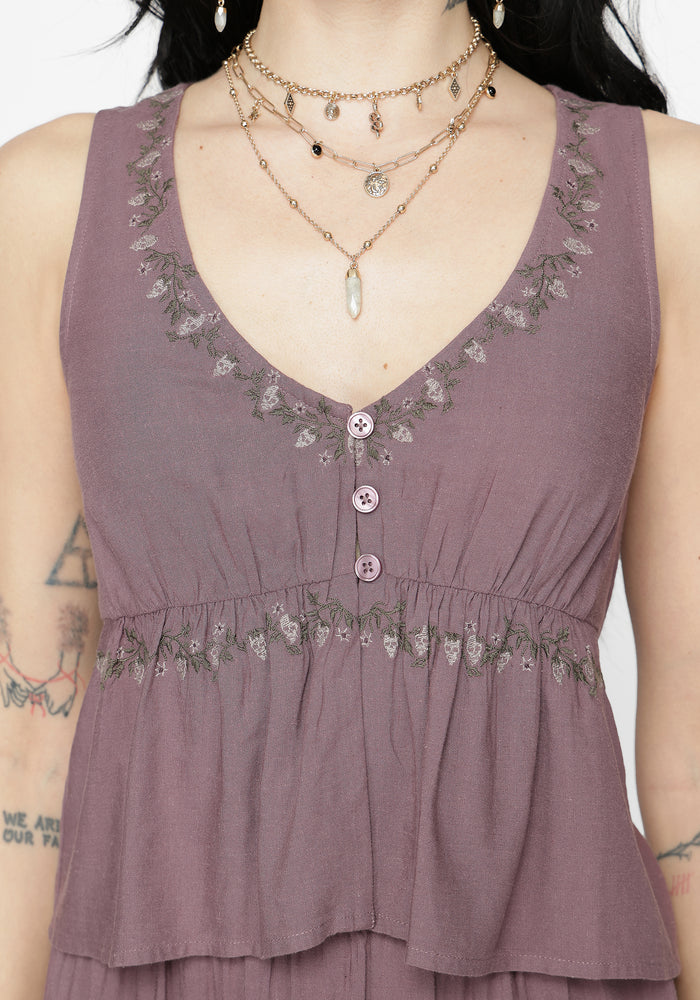 Solis Skull Embroidered Linen Babydoll Cami