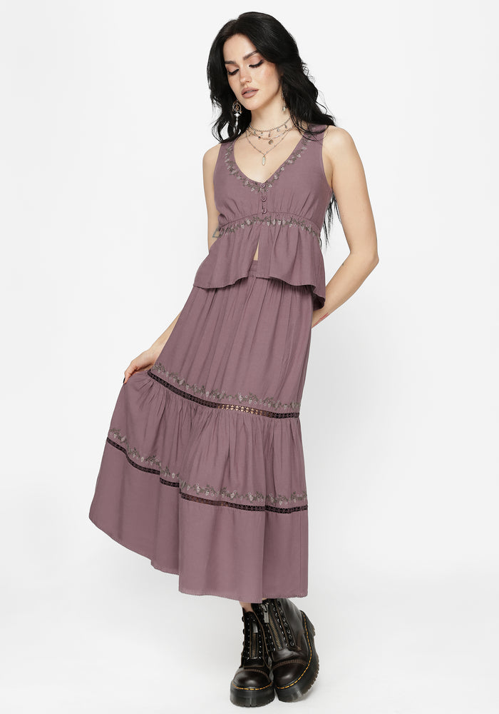Solis Skull Embroidered Linen Babydoll Cami