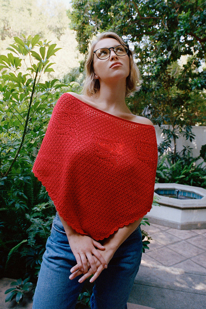 Sophie Crochet Poncho - Red Rose