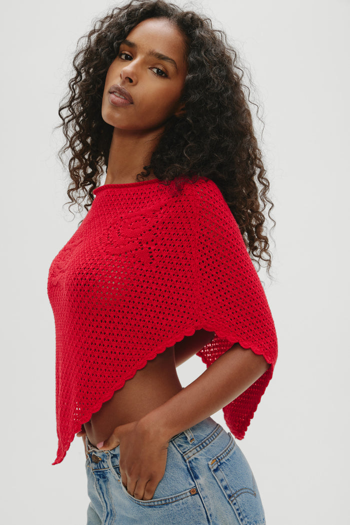 Sophie Crochet Poncho - Red Rose