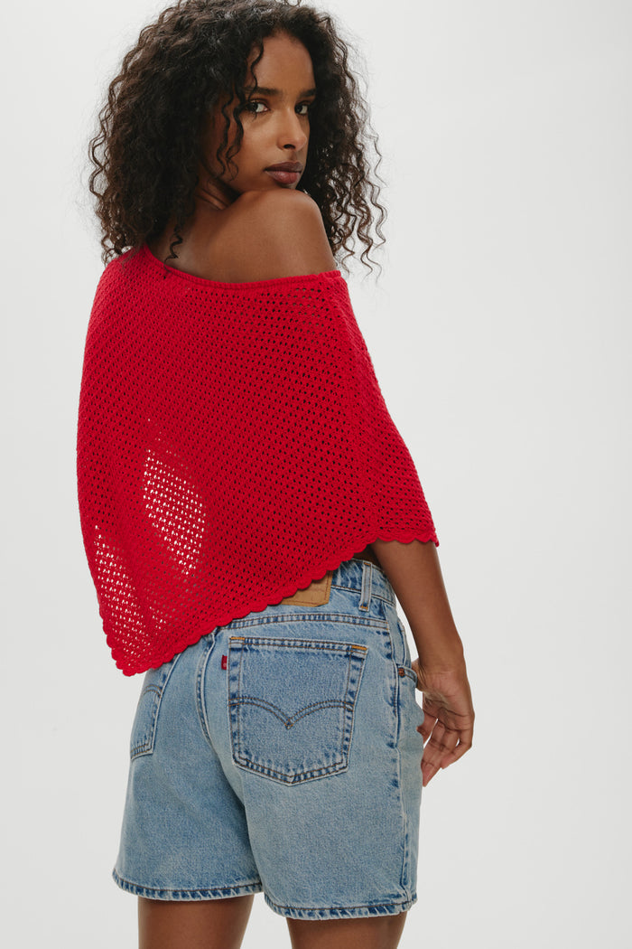 Sophie Crochet Poncho - Red Rose
