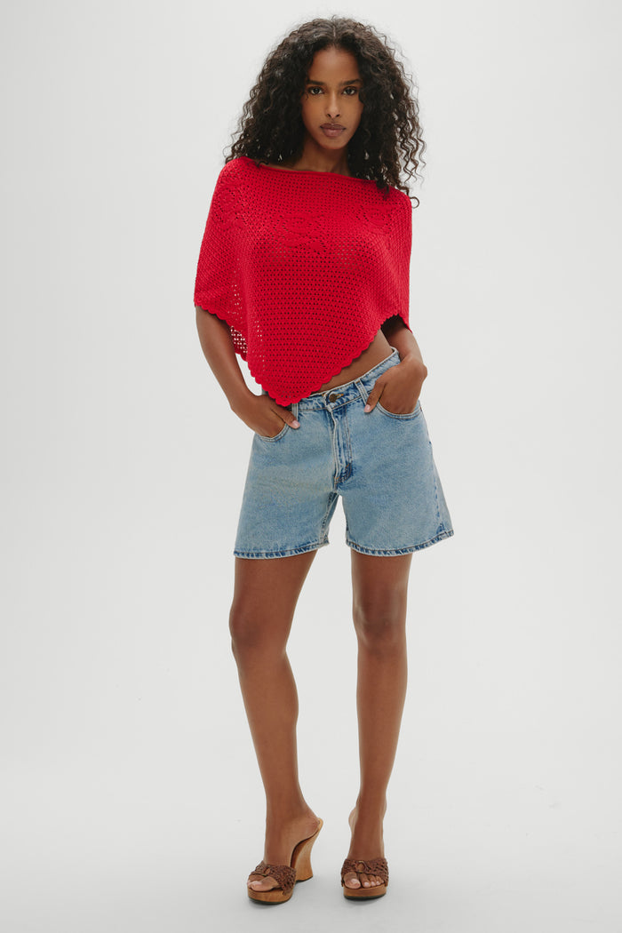 Sophie Crochet Poncho - Red Rose