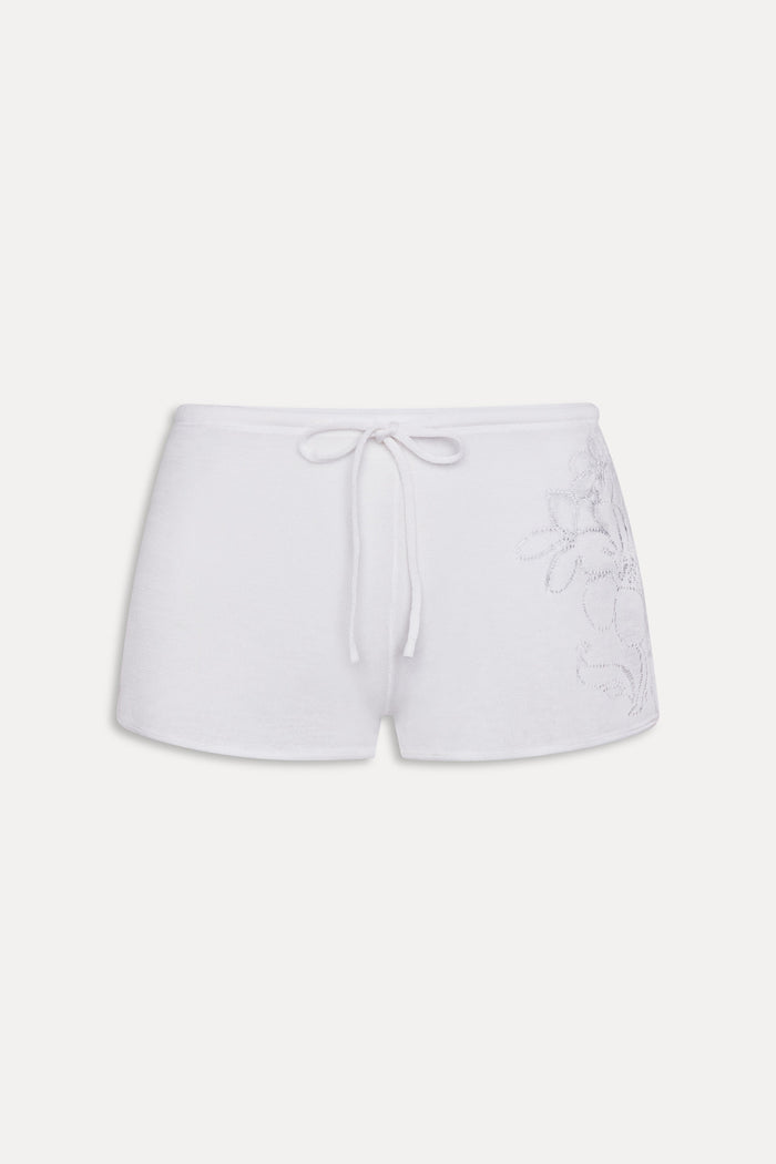 Sophie Knit Mini Shorts - White Hibiscus
