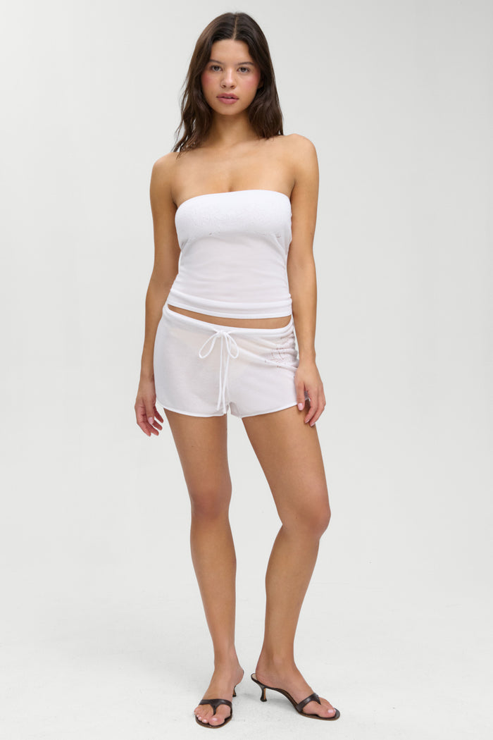 Sophie Knit Mini Shorts - White Hibiscus