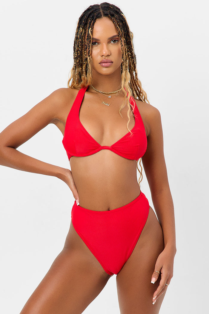 Stardust Ribbed Halter Bikini Top Grenadine