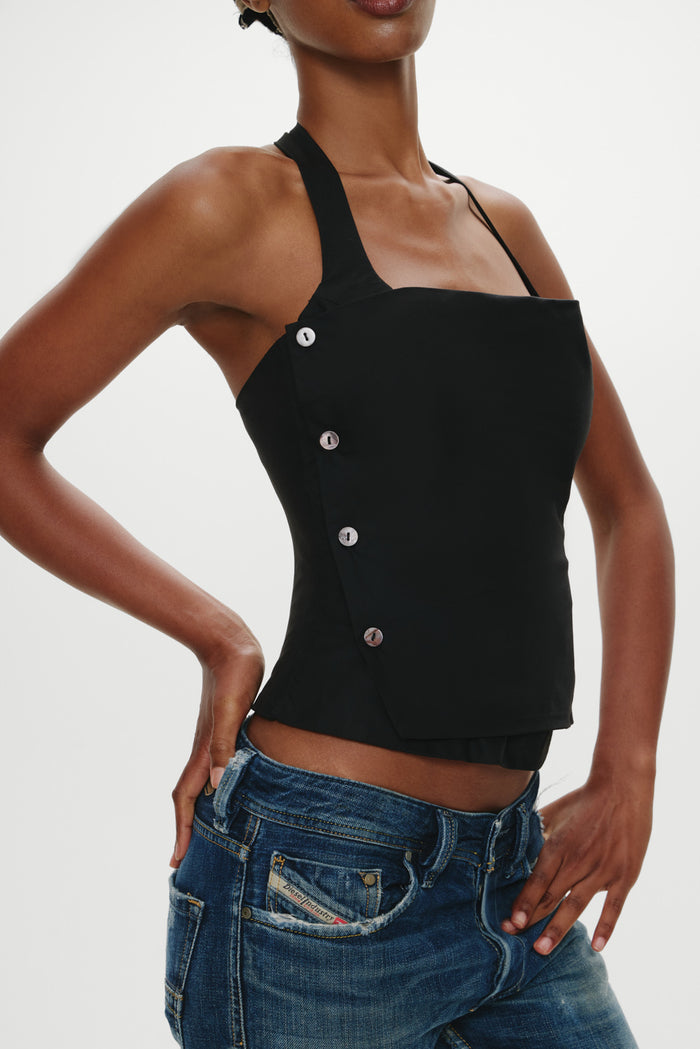 Sterling Cotton Wrap Halter Top - Midnight Serenade