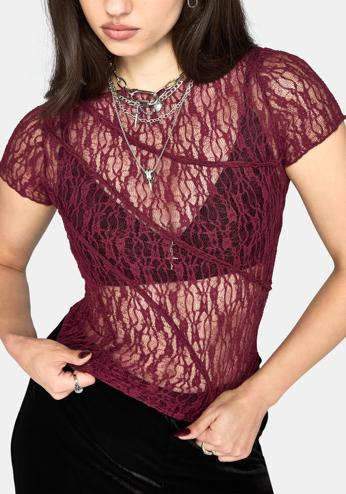 Suri Lace Short Sleeve Tee - Plum