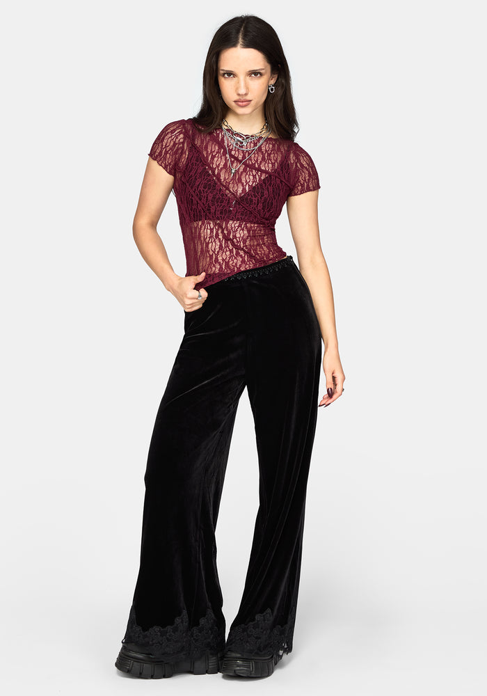 Suri Lace Short Sleeve Tee - Plum
