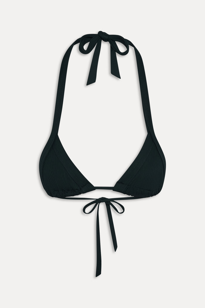 Taite Ribbed Triangle Bikini Top - Black