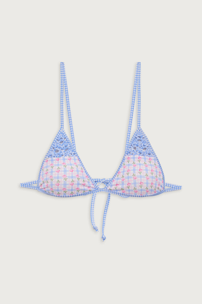 Tanner Plaid Triangle Bikini Top Rose Picnic