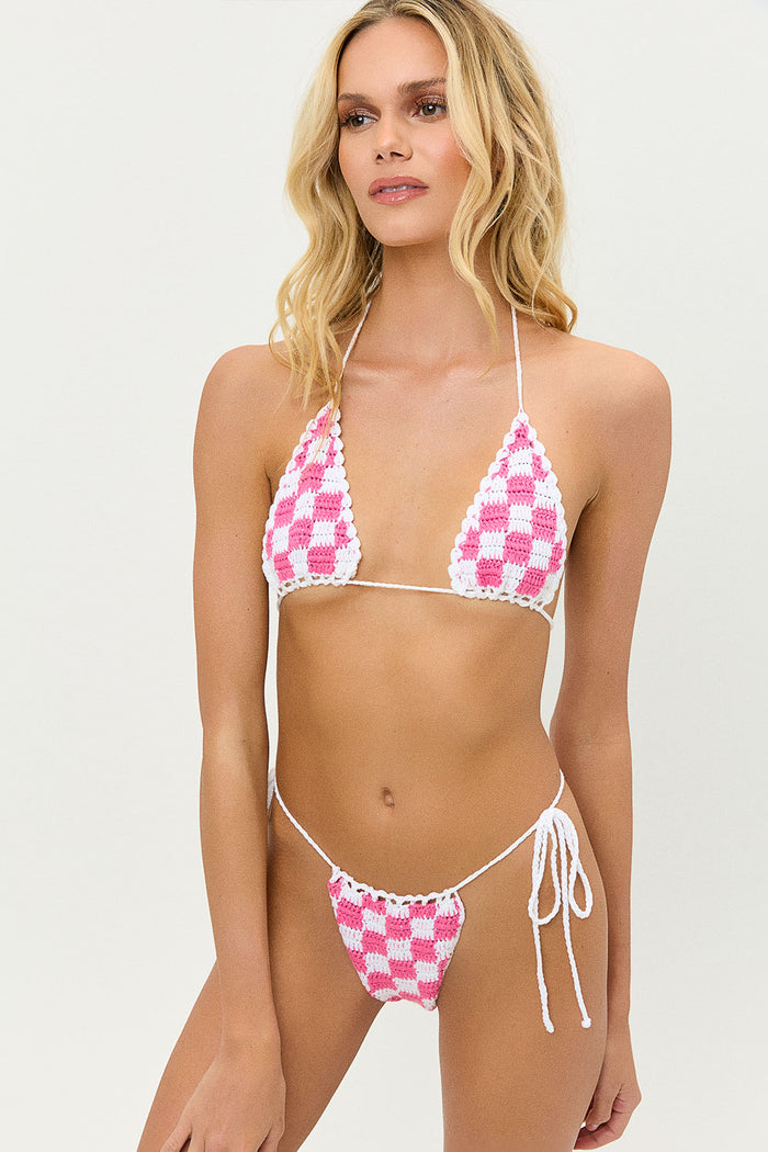 Tia Pink Checker Crochet Skimpy Bottom