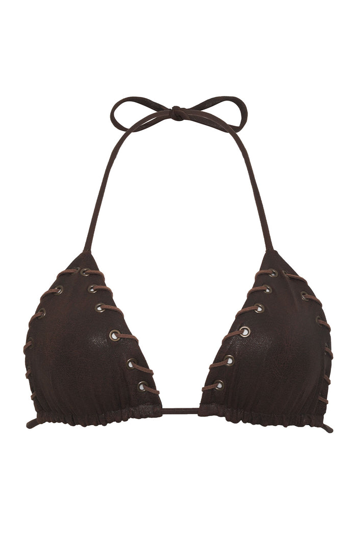 Tia Leather Look Triangle Bikini Top Cocoa