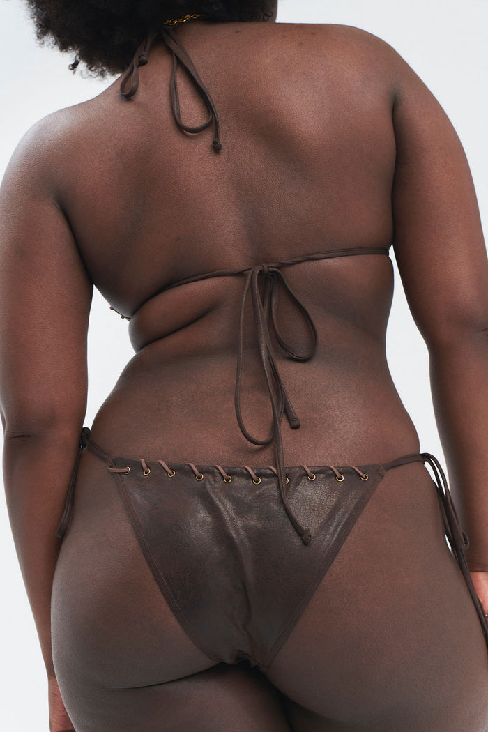 Tia Leather Look Triangle Bikini Top Cocoa