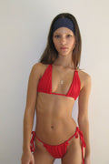 Tia Ribbed Triangle Bikini Top Crimson