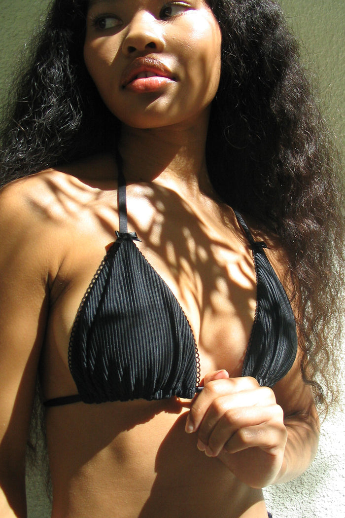 Tia Ribbed Triangle Bikini Top Ebony