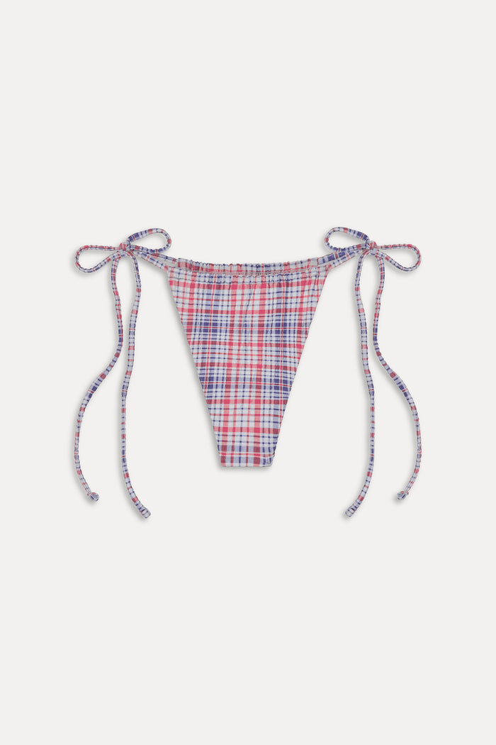 Tia Skimpy String Bikini Bottom - Americana Plaid