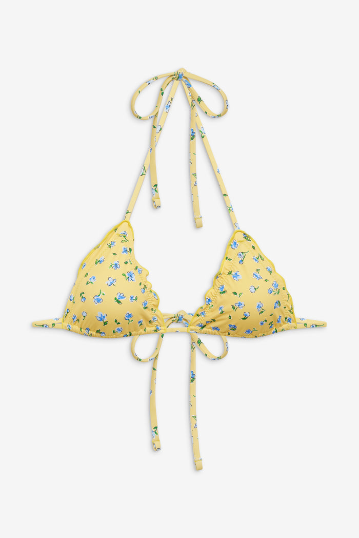 Tidal Floral Triangle Bikini Top Sky Blossom Yellow Floral