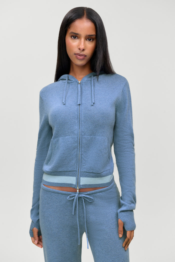 Topanga Cashmere Zip Up Hoodie - Blue Lake