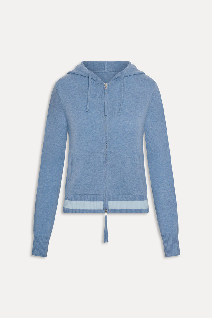 Topanga Cashmere Zip Up Hoodie - Blue Lake