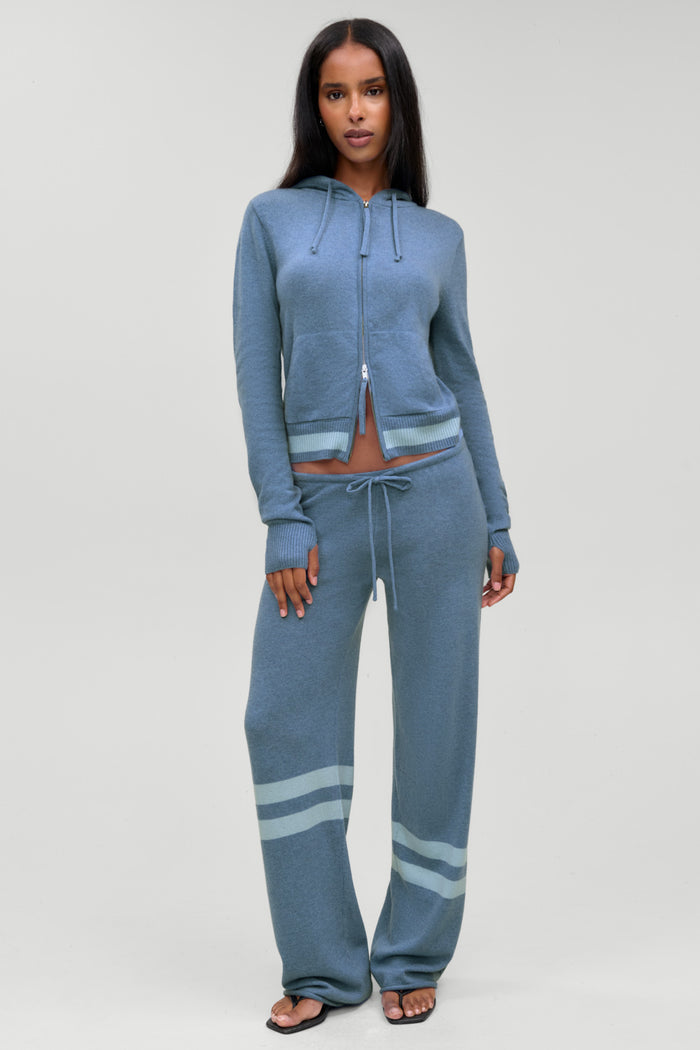 Topanga Cashmere Zip Up Hoodie - Blue Lake