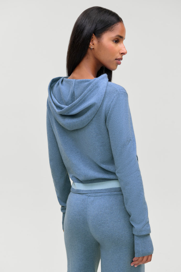 Topanga Cashmere Zip Up Hoodie - Blue Lake