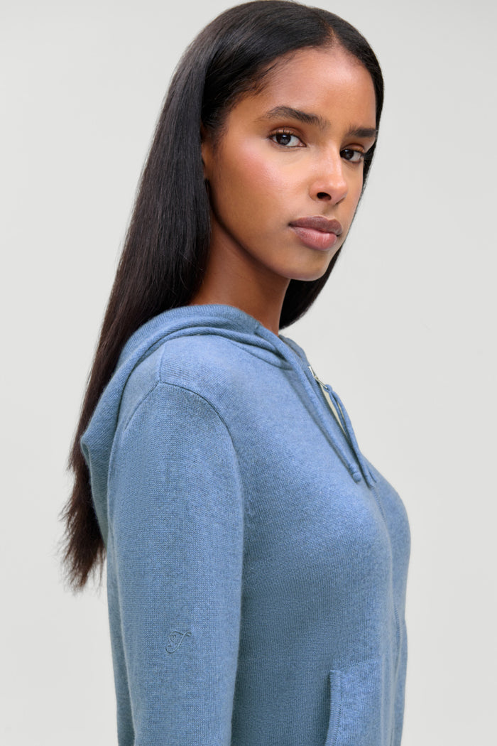 Topanga Cashmere Zip Up Hoodie - Blue Lake