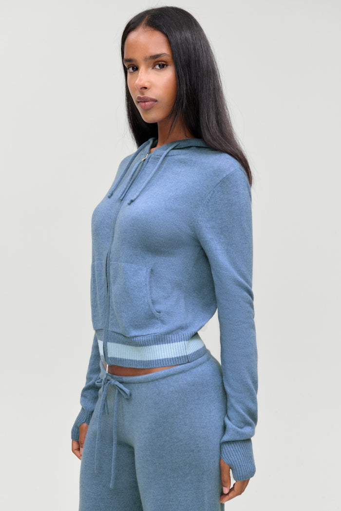 Topanga Cashmere Zip Up Hoodie - Blue Lake