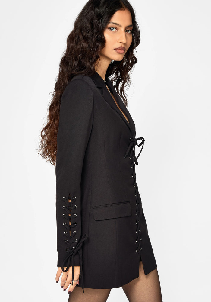 Tori Eyelet Lace Up Blazer Dress