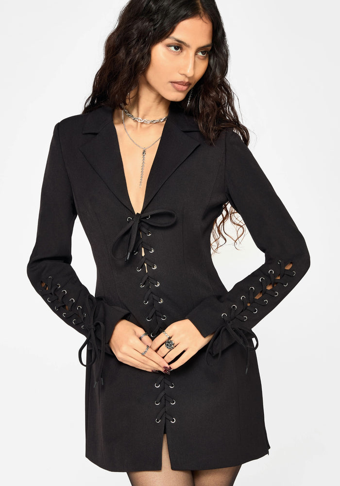 Tori Eyelet Lace Up Blazer Dress