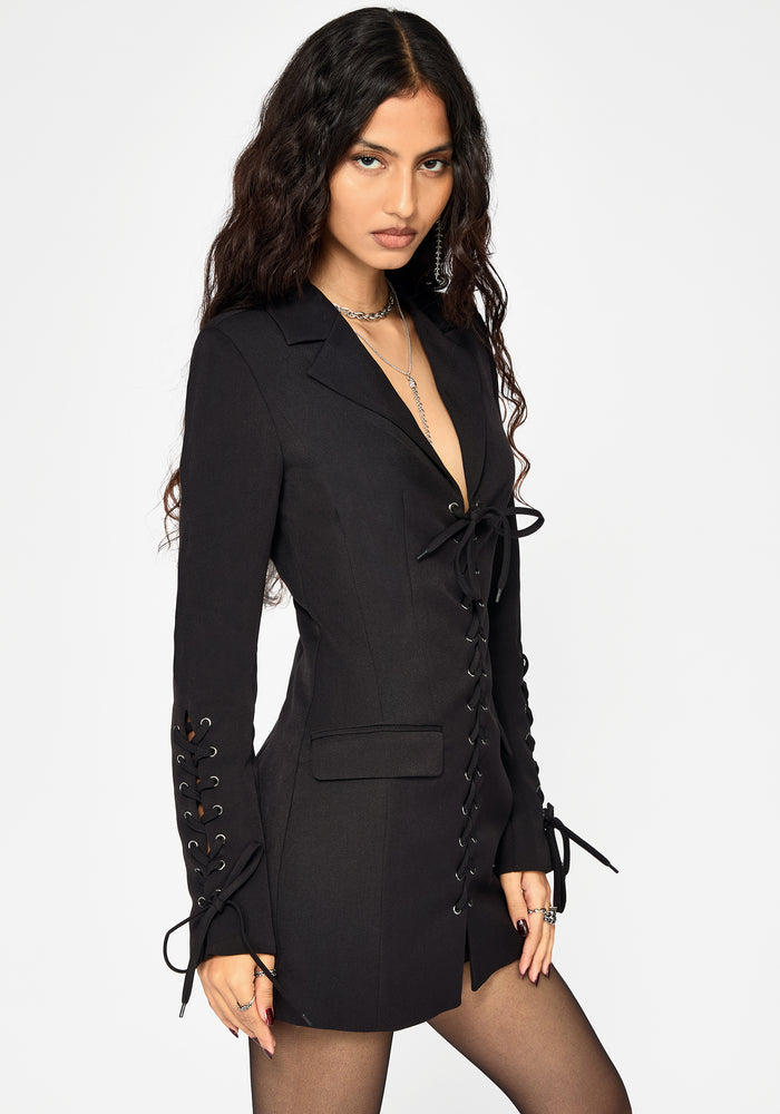 Tori Eyelet Lace Up Blazer Dress