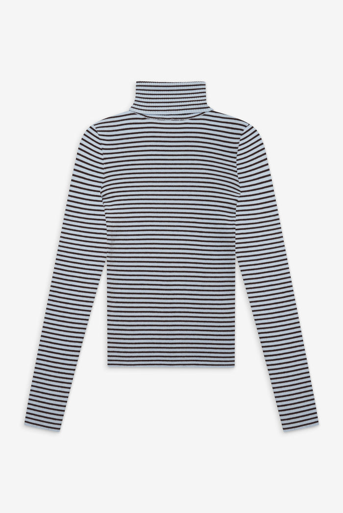 Tucker turtleneck knit sweater montauk stripe blue and brown stripe