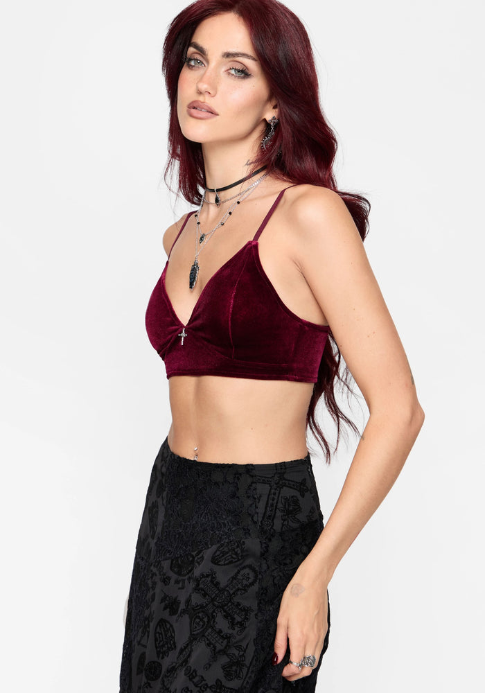 Unholy Velour Bralet - Burgundy