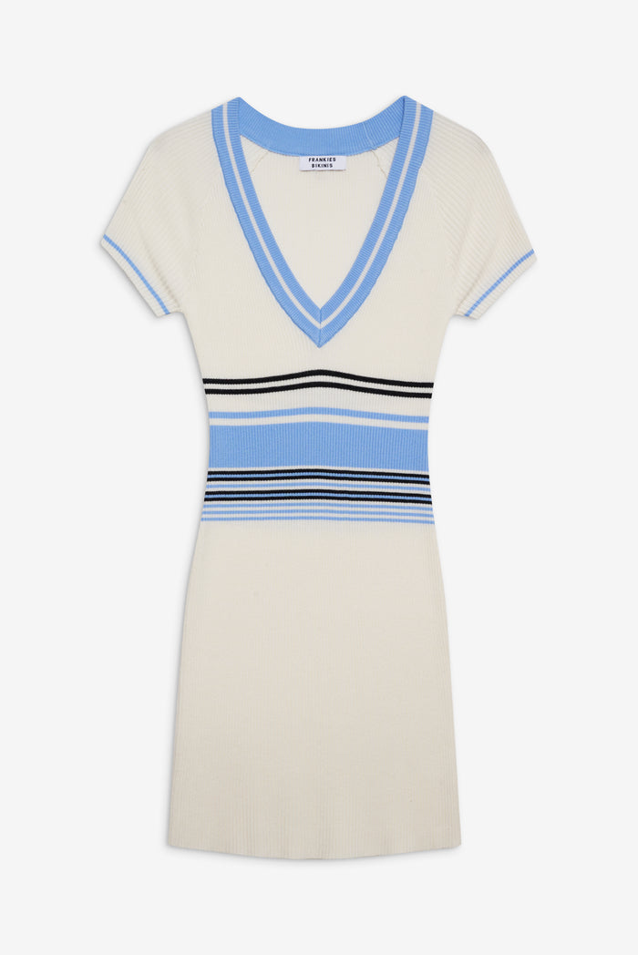 Uptown V Neck Knit Mini Dress in Hampton Stripe