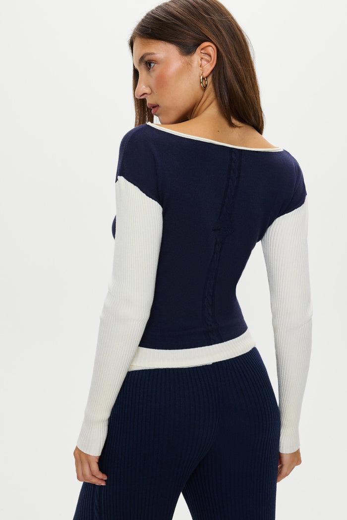Vail Off The Shoulder Knit Shirt - Deep Sea